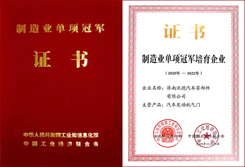 制造業(yè)單項冠軍證書